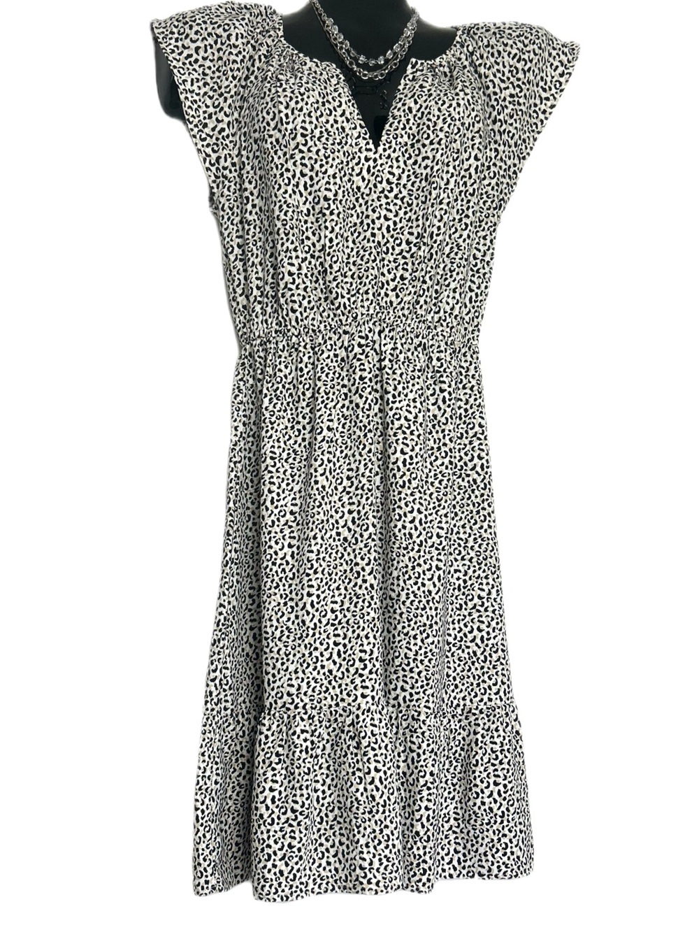 *NWT The LOFT Leopard Print V-Neck Flutter Sleeve Midi Dress